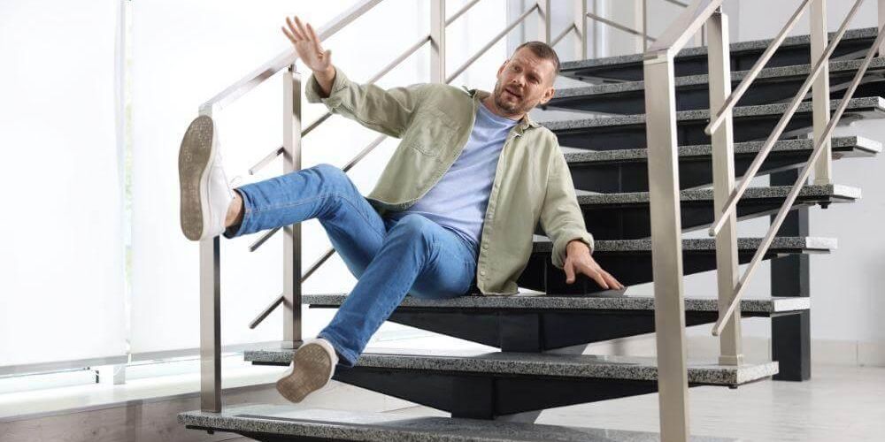 Man sitting on a staircase, relevant to premises liability