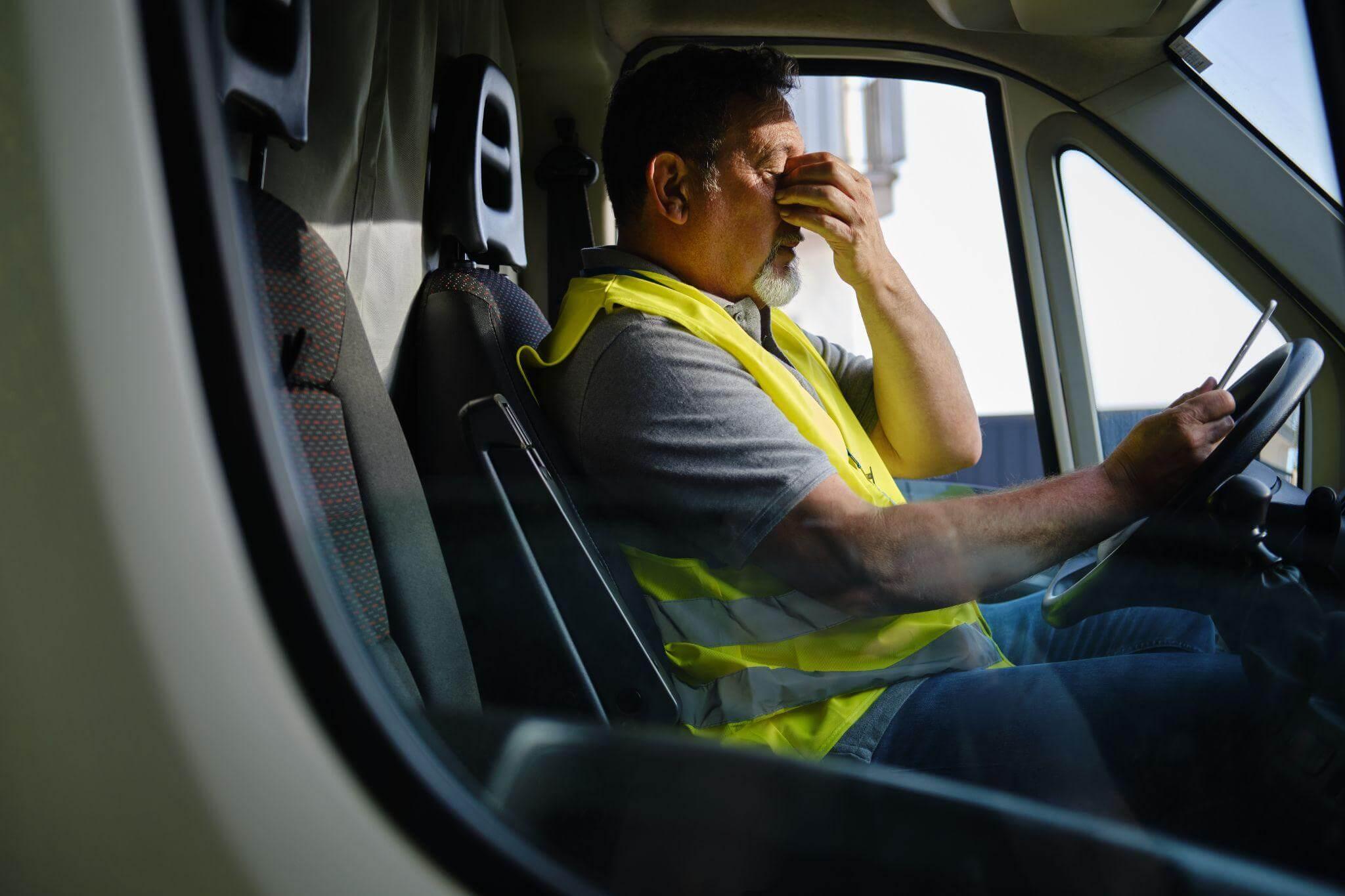 Man in truck talking on cell phone,